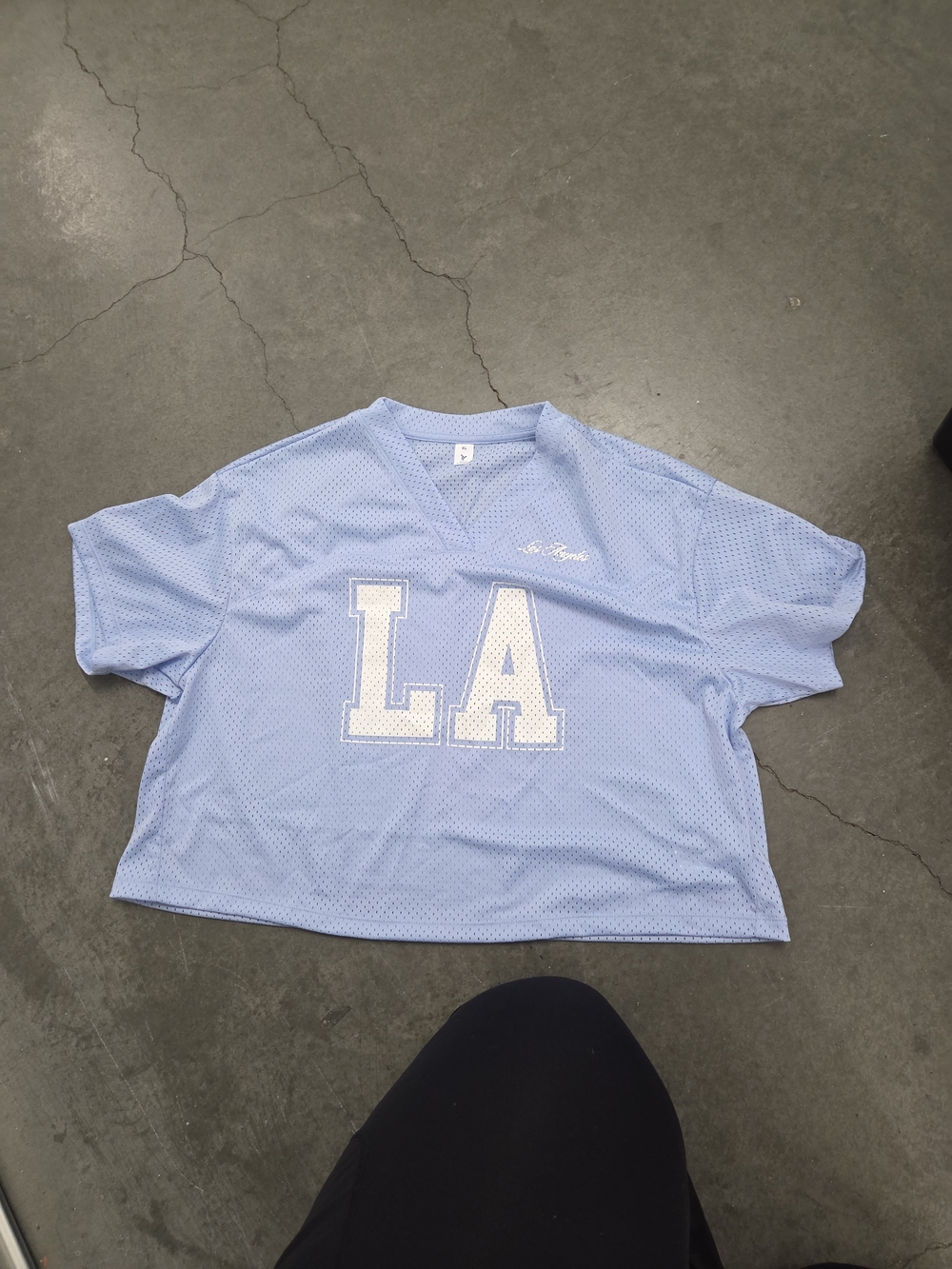 Old Navy Light Blue LA Mesh V-Neck Jersey Crop Top